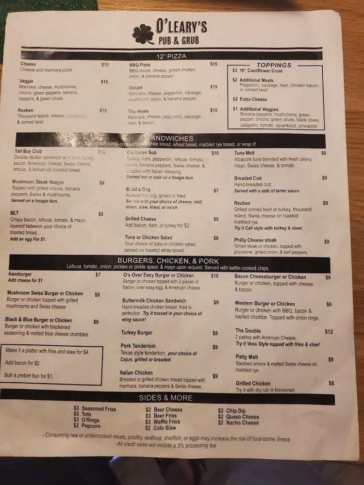 O'Leary's Pub & Grub Menu image 1